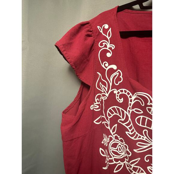 Plus Size 4X 26 Red BloomChic Comfy Printed Cotton Cap Sleeve Midi Dress Pockets - Picture 4 of 8